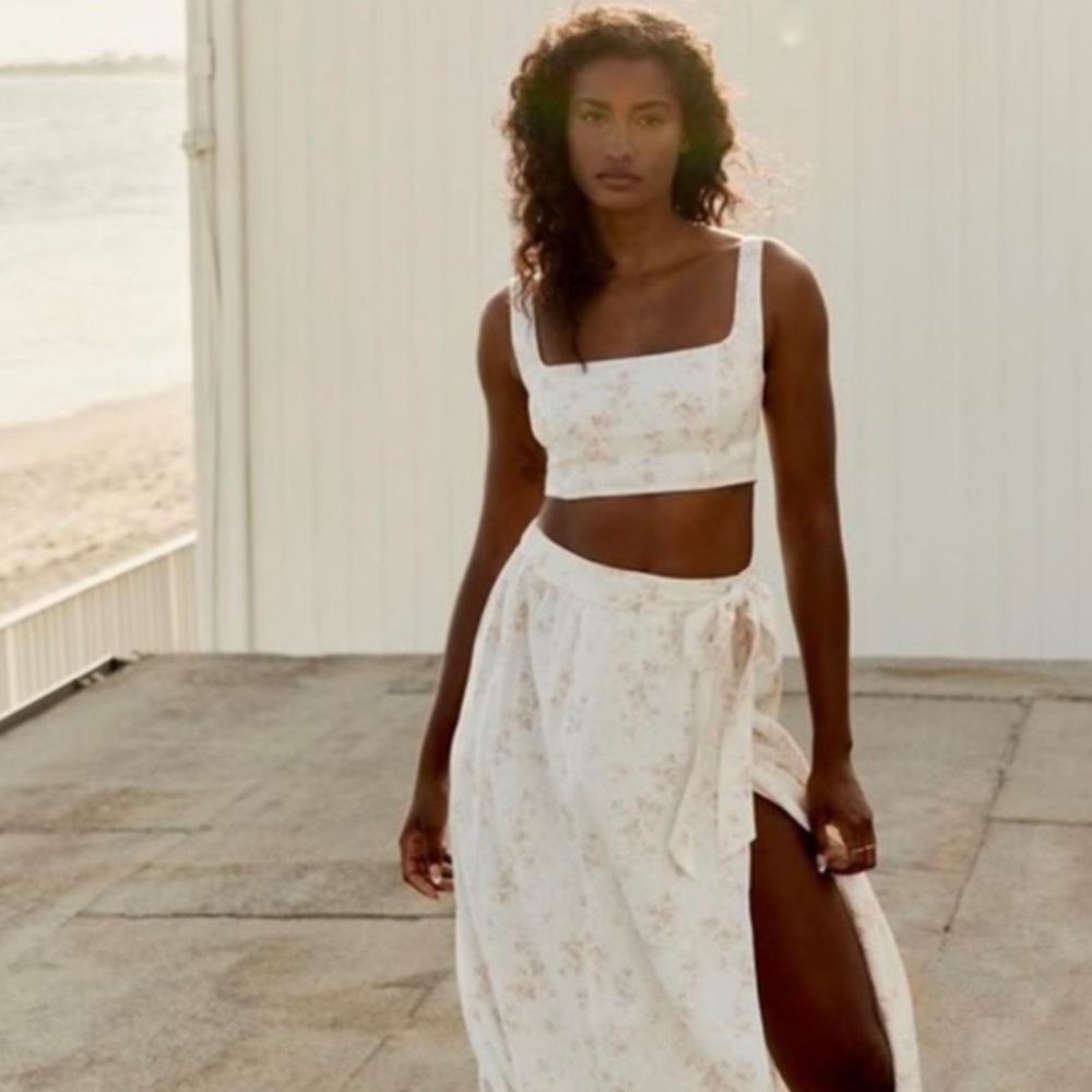 Reformation White Floral Maxi Skirt (Two-Piece Set)